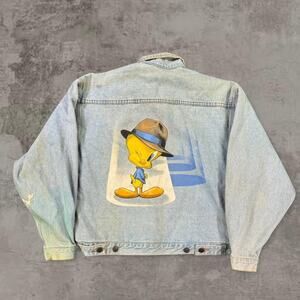 Vintage 1996 90s Looney Tunes Tweety Bird denim jacket cartoon size M